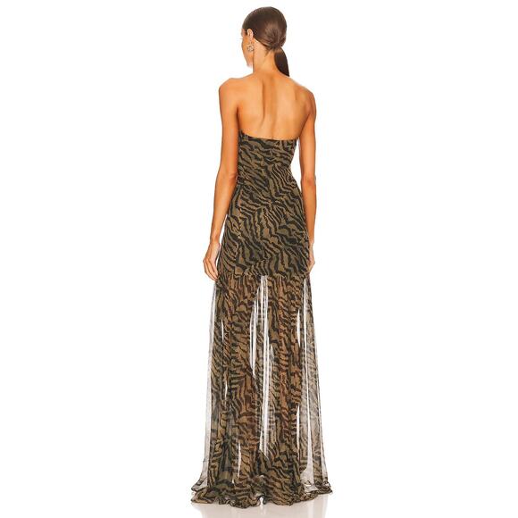 Retrofete Nicole Maxi Dress Strapless Silk Party Formal Statement Tiger Stripe S - Picture 3 of 12